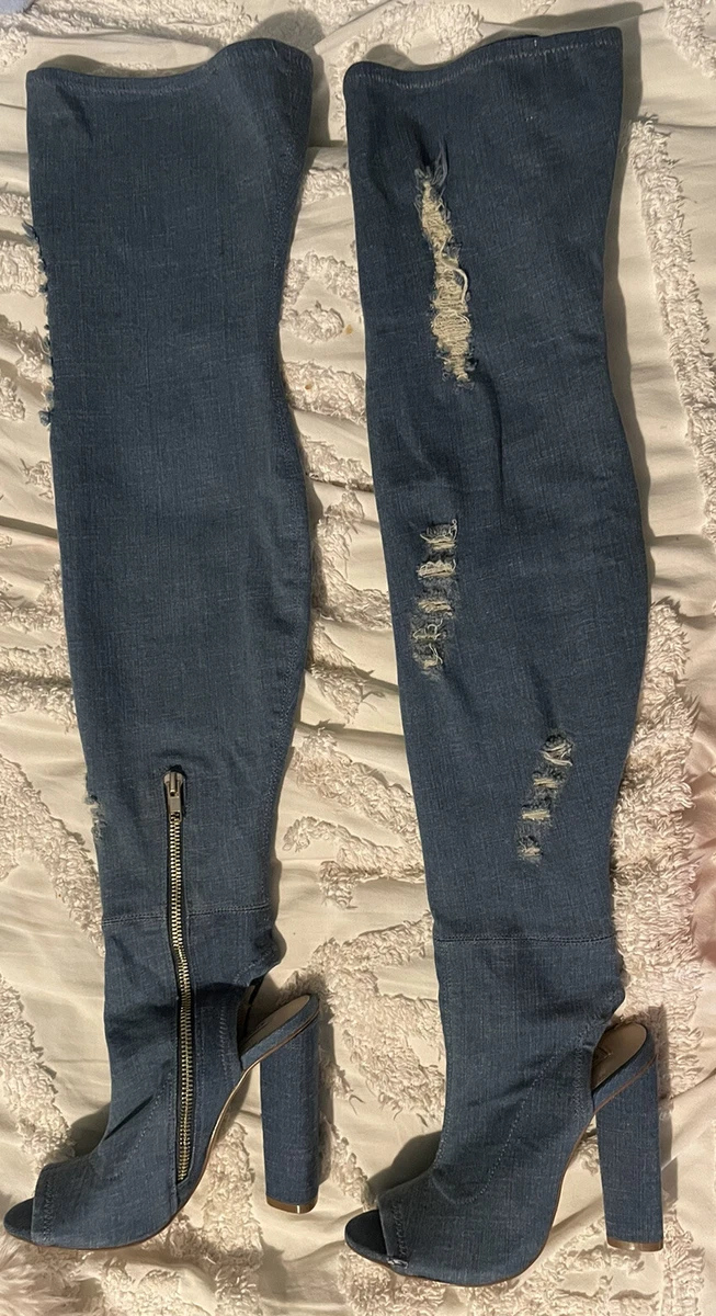 Steve Madden | Shoes | Steve Madden Tonic Black Distressed  Steve Madden tonic black distressed knee high peep toe main image 1