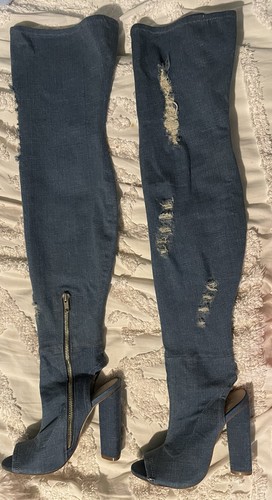 Steve Madden distressed denim over the knee peep toe size 6 - Picture 1 of 7