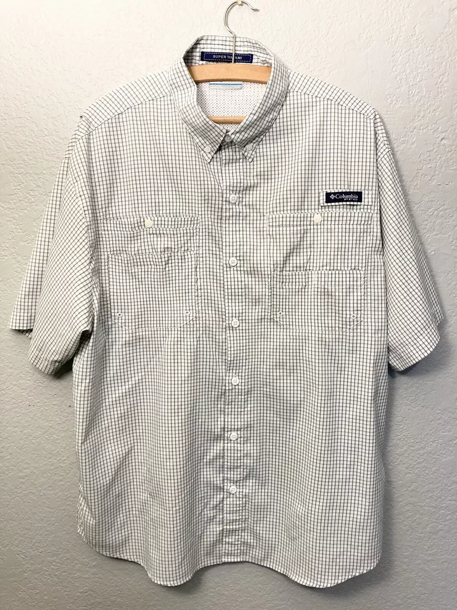 Columbia Men's PFG Super Tamiami Shirt Button Up Large Short Sleeve Check  Vented