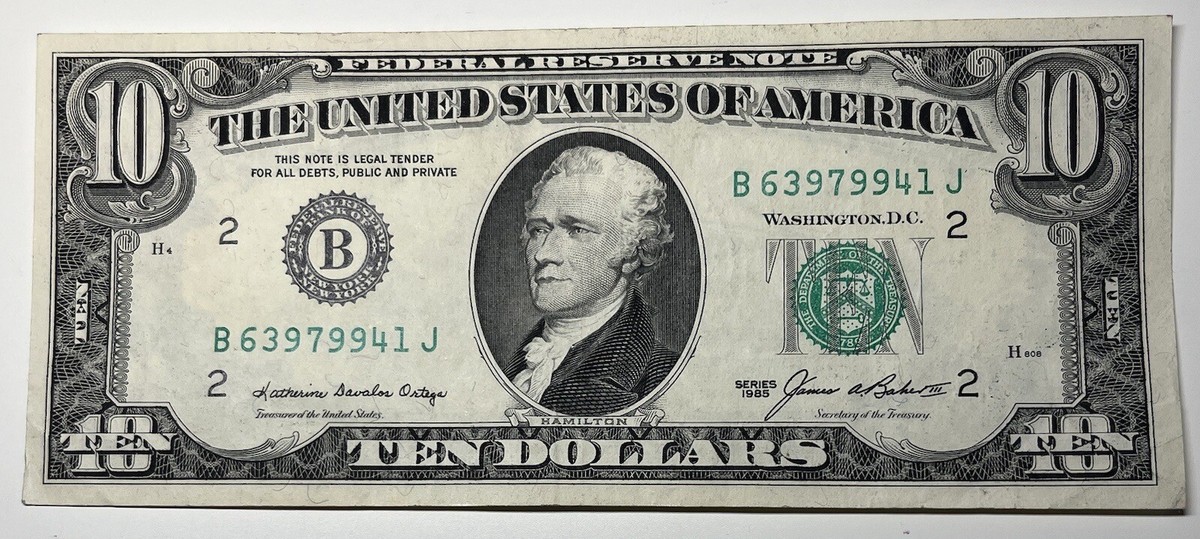 1985 $10 Ten Dollar Bill Federal Reserve Note New York NY