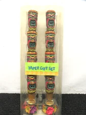 Tiki Totem 2 Pc Taper Candle Set w/Holders, Combined shipping on multi purchase!