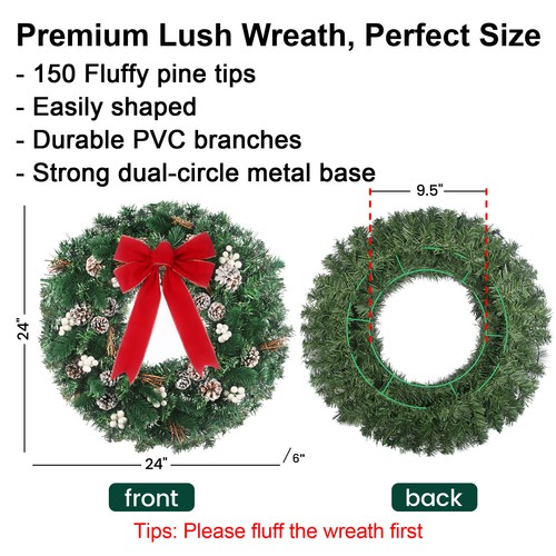 Waterproof Prelit Christmas Wreath Battery Operated with Timer & 50 Colorful LED - Picture 5 of 7