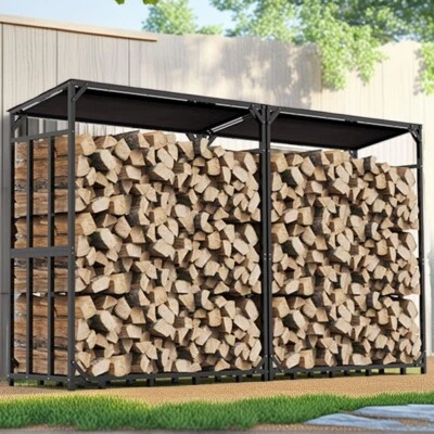 5.2ft Firewood Log Rack Reinforce SideBar Wood Storage Holder Heavy Duty Outdoor - Image 1 of 4