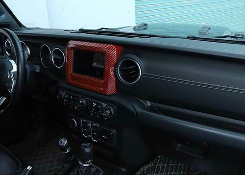 For Jeep Wrangler JL 2018-2021 Red Carbon Fiber Central Console Navigation Frame - Imagen 7 de 8