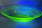 Vintage Federal Glass Uranium Glow Sharon Cabbage Rose Green Oval Dish 9.5 Long
