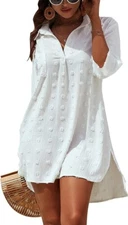 Women Swimsuit Coverups Swimwear Beach Cover up Dress Shirt white Black blue US
