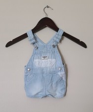 Baby Girl Size 6 Months OshKosh B'gosh Short Denim Overalls Eyelet Trim EUC