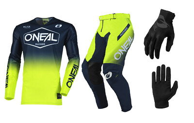 O'Neal 2025 Mayhem Hexx MX Offroad Jersey Pant Matrix Gloves Combo Blue/Neon