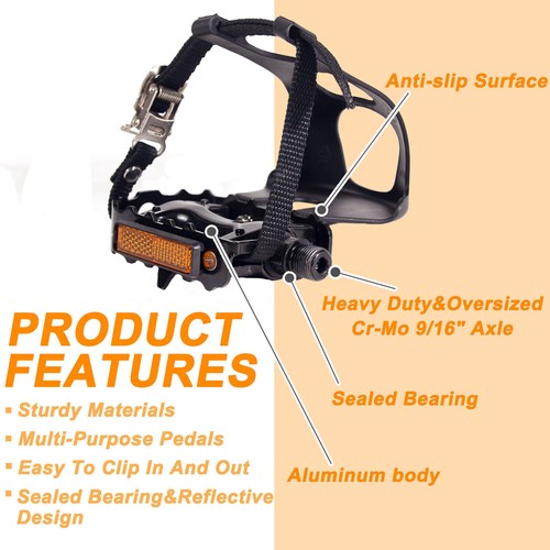 BUCKLOS PD-B328T Toe Clip Cage Pedals Straps 9/16" for MTB Bike Outdoor Indoor - Picture 3 of 12