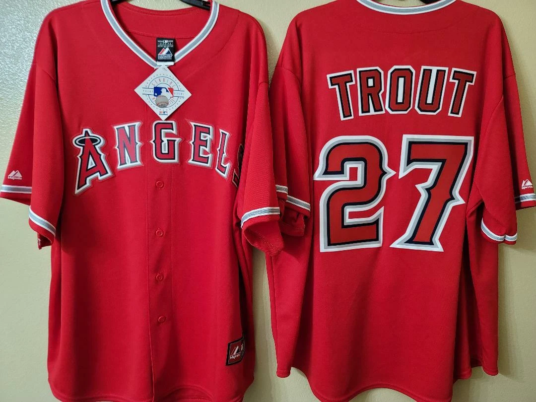 20119 Majestic Mens Anaheim Angels MIKE TROUT PLUS SIZE Baseball Jersey Red  NWT