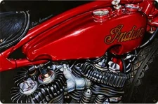 Red Indian Motorcycle Metal Sign
