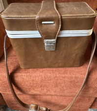 Brown Hard Camera Case Synthetic Leather With Strap Accessory Compartments