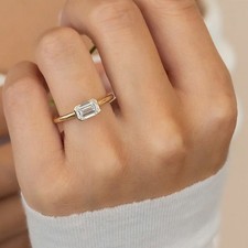 1 Carat Emerald Lab Grown Designer Diamond Ring 14K Yellow Gold IGI E F VVS CVD