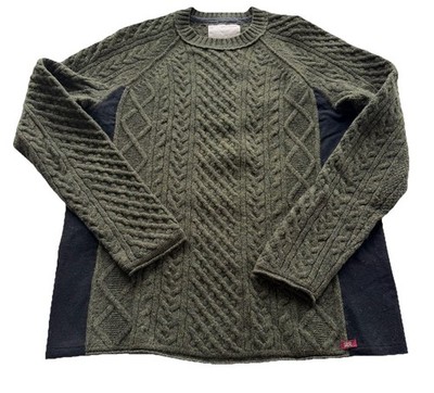 Banana Republic Heritage Merino Wool Blend Green Sweater Mens Large Cable Knit