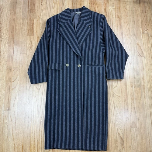 Cappotto Gianni Versace Made In Italy lana PeaCoat grigio a righe mafioso gangster