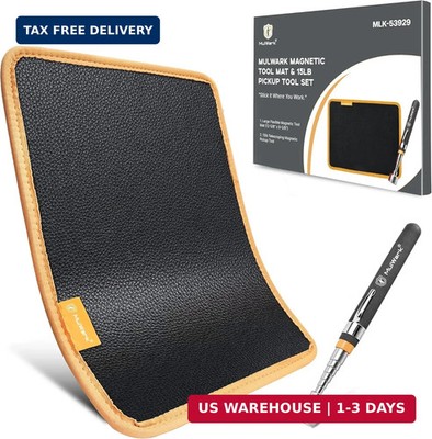 Mulwark Magnetic Tool Mat with 15Lb Magnetic Pickup Tool, 12.8''x9.8'' Flexible Ma