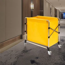 Yellow Foldable Stainless Steel Commercial Laundry Cart With Wheels Flexible