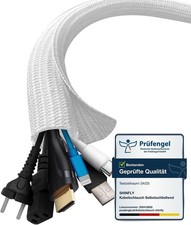 13mm x 3m Cable Tidy Sleeve Self-Closing Heat-Resistant Wire Management White