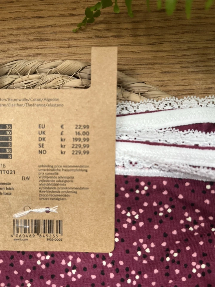 3 Pack Knickers by Esprit Burgundy Cotton Size 10 12 14 16 18 NEW FREEPOST - Image 4 of 4
