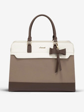 Laptop Tote Bag for Women, Leather Work Bag, Waterproof White/Khaki-LOVEVOOK NEW