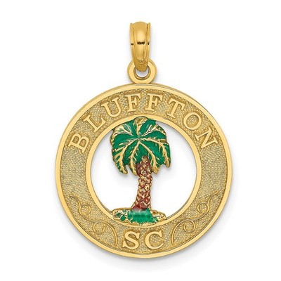14k Gelbgold Bluffton SC Kreis emailliert Palme Charm Anhänger