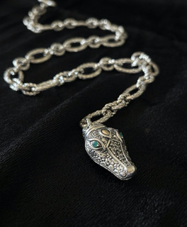 John Hardy JAI Sterling Silver 14k Gold Snake 22" Chain Tail Toggle Necklace