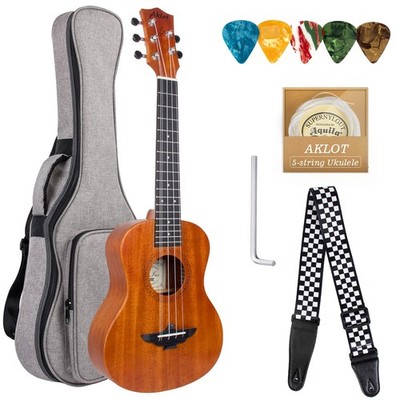 5 String Ukulele AKLOT Solid Mahogany 26 Inch Acoustic