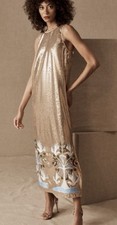 BHLDN Anna Sui XS New Linnea Art Deco Gold Sequin Embroidered Shift Dress