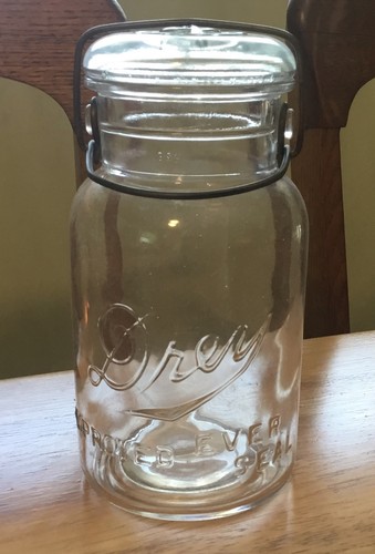 Drey Improved Ever Seal Clear Quart Mason Jar~Glass Lid w/Wire Bail