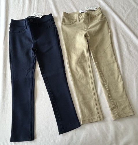 2 Pairs Of Girls Uniform Pants Jeggings Soft Material SLIM Size 5 Navy & Tan NWT
