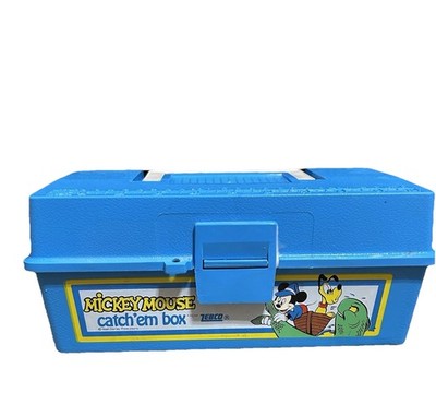 Zebco Mickey Mouse Catch'em Box Blue Hard Case Plastic Tackle Box vintage 1980s 