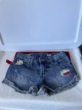 POLO Ralph Lauren Girls Jean Denim Cut Off Shorts Distressed Stars Sz 8