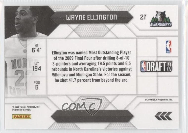 2009-10 Panini Prestige NBA Draft Class Wayne Ellington #27 Rookie RC - Image 2 of 2