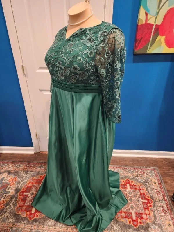 Vestidos de renda chiffon manga 3/4 verde mãe da noiva/noivo tamanho EUA 3X - Imagem 3 de 4