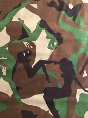 Alexander Henry Sexy Camo Girls Silhouette Pinup Fabric Army Green