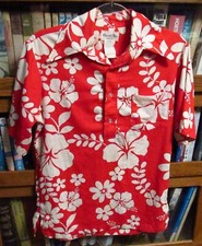 Vtg 60's/70's HAWAII NEI Red Hawaiian Aloha Shirt 42" Large-Collar Bark-Cloth