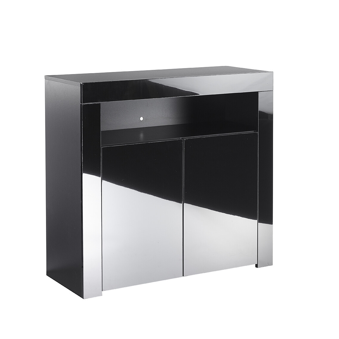 Aparador Buffet Negro Brillo Moderno con Luces LED Almacenamiento Armario