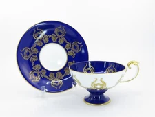 Rare AYNSLEY Cobalt Blue Gold Gilt Orchard Fruits Teacup & Saucer