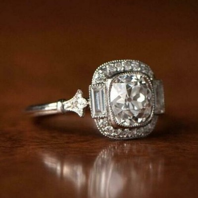 Antique Art Deco 3.60 Ct White Diamond Vintage Wedding Ring 925 Sterling Silver