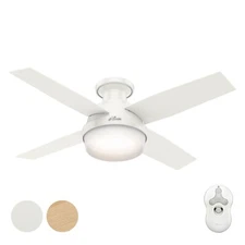 Hunter Fan 44 in Low Profile Fresh White Indoor Ceiling Fan w Light Kit 4 Blade