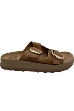 Fantasy Sandals Leather Buckle Slide Sandals Despoina Taupe