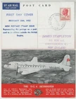 Stamp Australia 4&1/2d red KGV1 on 1952 Bergen DC4 Skymaster aeroplane postcard