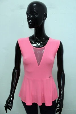 GUESS T-Shirt Femme Taille S Smanquée Estivale Rose Logo - Photo 1/4