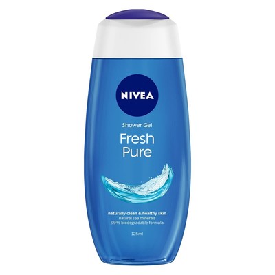 NIVEA Fresh Pure 125 ml Body Wash| Shower Gel with Sea Minerals and Care Oil