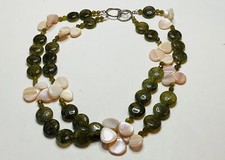 VINTAGE LABRADORITE &MOTHER OF PEARL DOUBLE STRAND STERLING CLASP NECKLACE