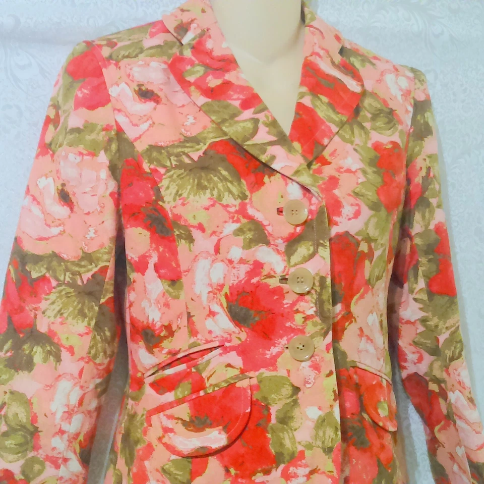 Jaqueta Blazer ANN TAYLOR Petites Rosa Estampa Floral Seda Carreira Tamanho 2P - Imagem 2 de 4