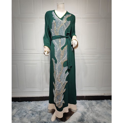 Abaya Muslim Women Rhinestone Kaftan Maxi Dress Dubai Moroccan Party Gown Caftan - 第 164/196 張圖片