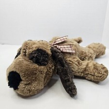 Walmart Puppy Dog Plush Brown Laying Flat Plaid Bow Stuffed Animal Toy