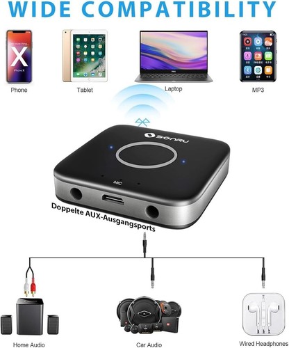 Bluetooth 5.3 Wireless Audio Receiver - Dual AUX Outputs & Noise Cancellation - Photo 4/9