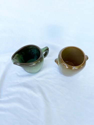 Vintage Frankoma Pottery Prairie Green Cream & Open Sugar Set- Ada Clay - Picture 7 of 7